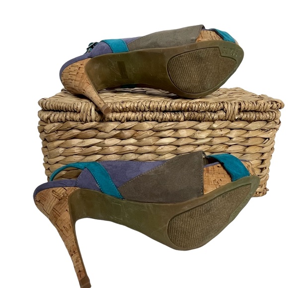 Guess Almost 5” Heel Cork Sling Back Open Toe SZ 7-1/2 - Picture 5 of 12